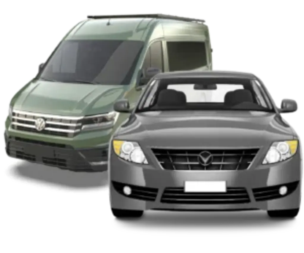 photo of a car and a camper van