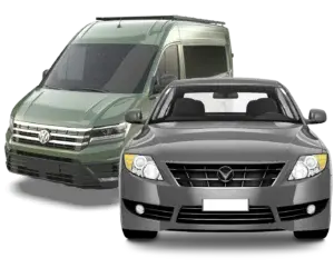 photo of a car and a camper van